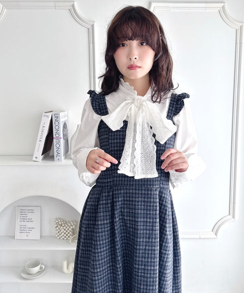 フリルショルダーチェックワンピース | LO2254031 | ネイビー