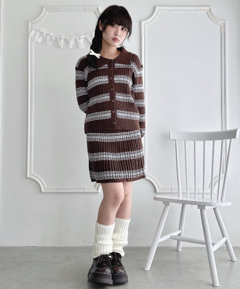 マルチボーダーケーブルニットセットアップ | LO2256075 | ブラウン