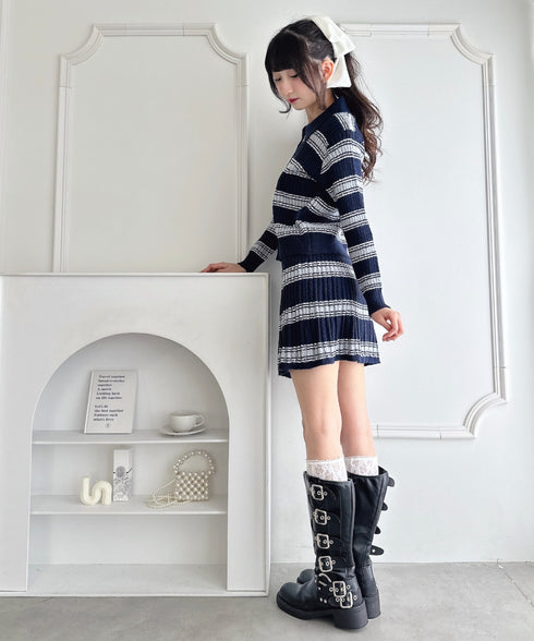 マルチボーダーケーブルニットセットアップ | LO2256075 | ブルー