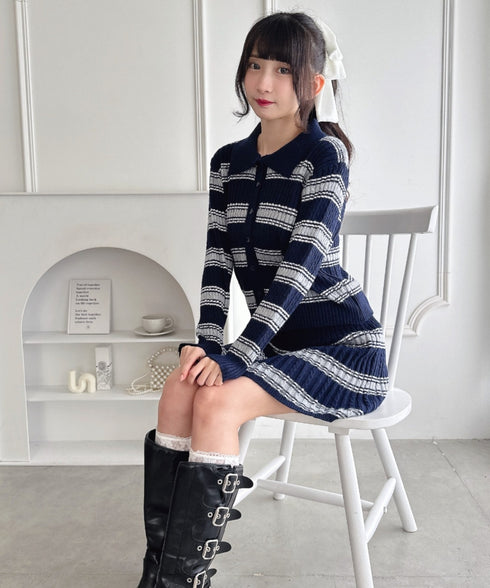 マルチボーダーケーブルニットセットアップ | LO2256075 | ブルー