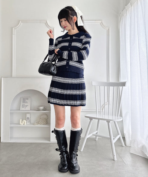 マルチボーダーケーブルニットセットアップ | LO2256075 | ブルー