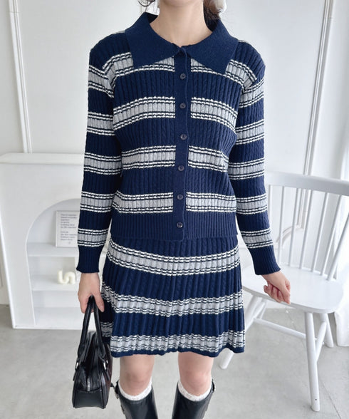 マルチボーダーケーブルニットセットアップ | LO2256075 | ブルー