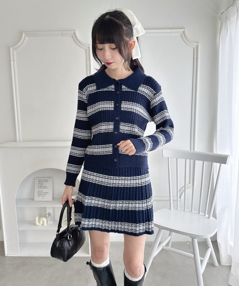 マルチボーダーケーブルニットセットアップ | LO2256075 | ブルー