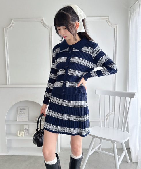 マルチボーダーケーブルニットセットアップ | LO2256075 | ブルー