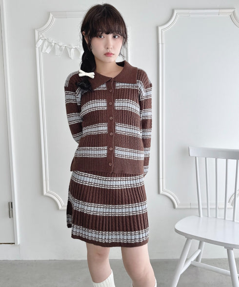 マルチボーダーケーブルニットセットアップ | LO2256075 | ブラウン