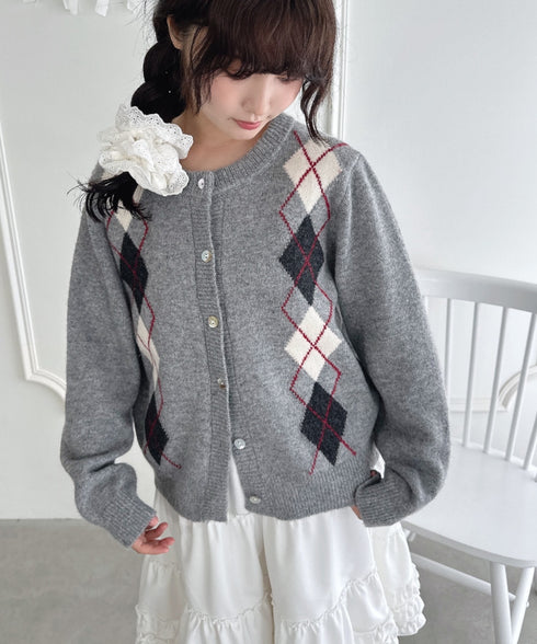 アーガイルニットカーディガン | LO2256077 | グレー