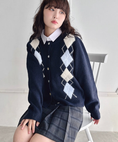 アーガイルニットカーディガン | LO2256077 | ネイビー