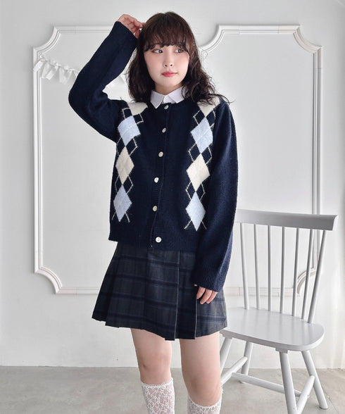 アーガイルニットカーディガン | LO2256077 | ネイビー