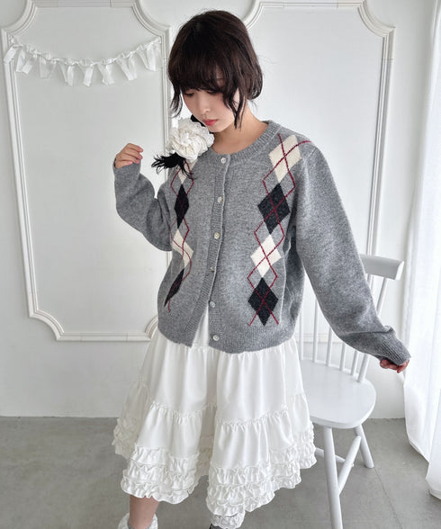 アーガイルニットカーディガン | LO2256077 | グレー