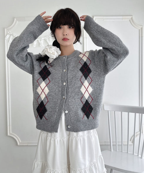 アーガイルニットカーディガン | LO2256077 | グレー