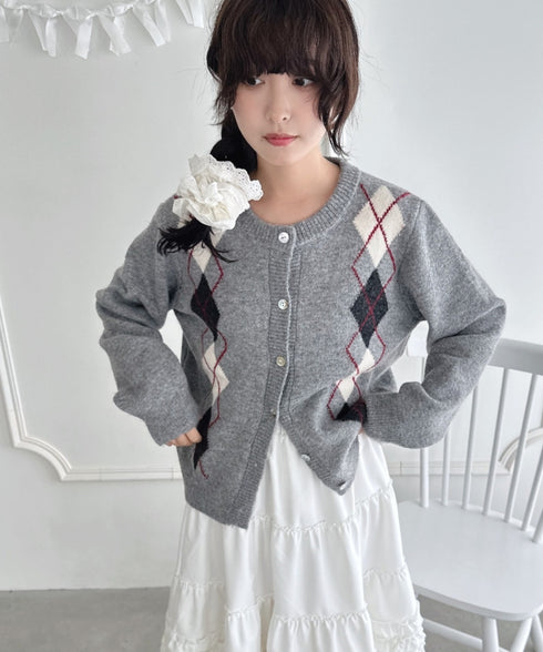 アーガイルニットカーディガン | LO2256077 | グレー