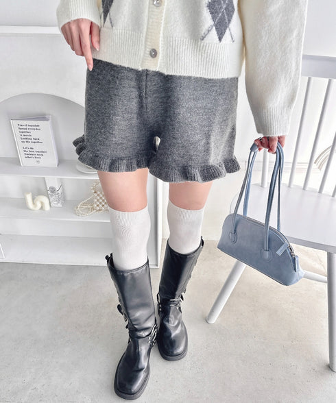 裾フリルニットショートパンツ | LO2254037 | チャコールグレー