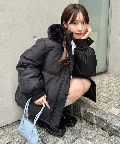 ボリュームフェイクファーフードパデッドジャケット | LO2254038 | ブラック
