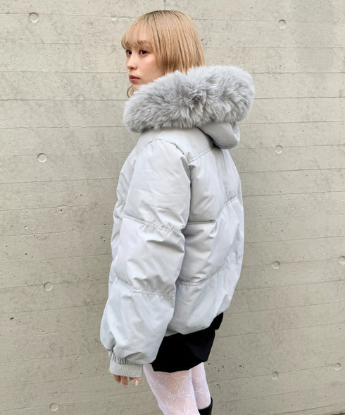 ボリュームフェイクファーフードパデッドジャケット | LO2254038 | グレー