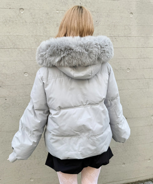 ボリュームフェイクファーフードパデッドジャケット | LO2254038 | グレー