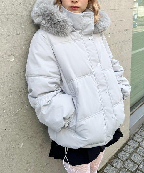 ボリュームフェイクファーフードパデッドジャケット | LO2254038 | グレー