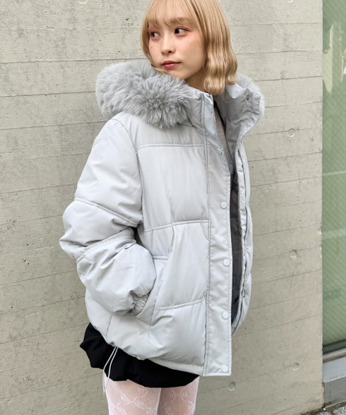 ボリュームフェイクファーフードパデッドジャケット | LO2254038 | グレー