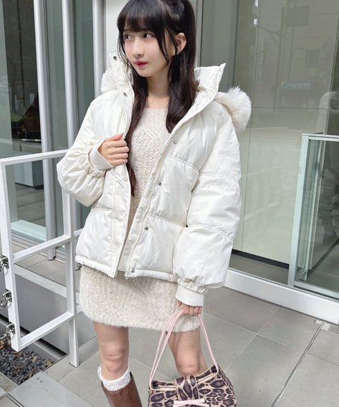 ボリュームフェイクファーフードパデッドジャケット | LO2254038 | アイボリー