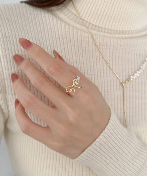 リボンモチーフパールリング | SW4256009 | ゴールド