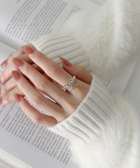 リボンモチーフパールリング | SW4256009 | シルバー