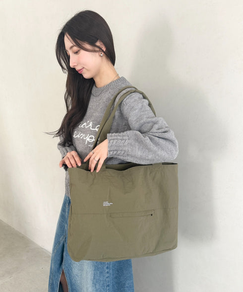 【A4収納可能】ナイロン軽量大容量トートバッグ マザーズバッグ トラベルバッグ ユニセックス | MD1256055 | カーキ