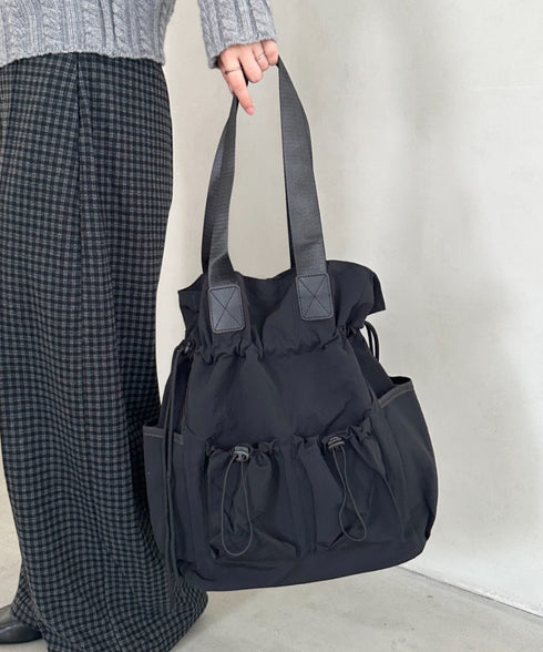 【A4収納可能】多ポケット付き巾着2WAYトートバッグ リュック | MD1256062 | ブラック