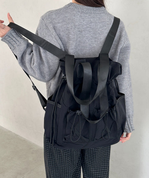 【A4収納可能】多ポケット付き巾着2WAYトートバッグ リュック | MD1256062 | ブラック