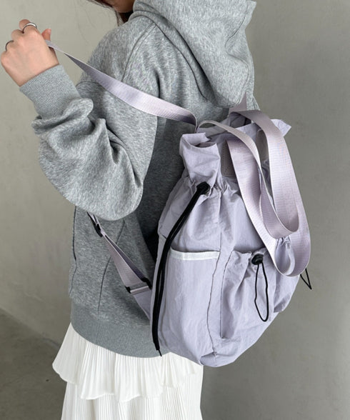 【A4収納可能】多ポケット付き巾着2WAYトートバッグ リュック | MD1256062 | グレー