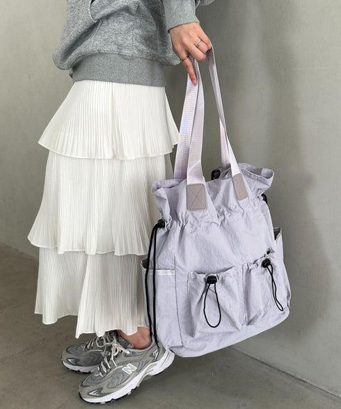 【A4収納可能】多ポケット付き巾着2WAYトートバッグ リュック | MD1256062 | グレー