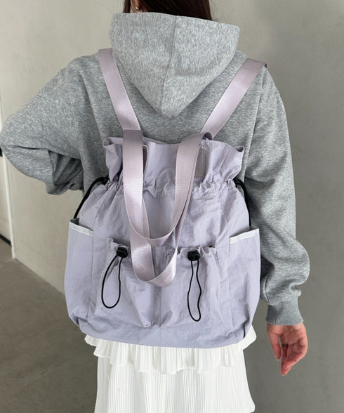 【A4収納可能】多ポケット付き巾着2WAYトートバッグ リュック | MD1256062 | グレー