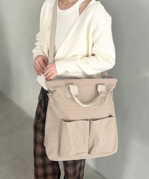 【A4収納可能】ナイロン軽量多ポケット2WAYショルダーバッグ トートバッグ | MD1256066 | ベージュ