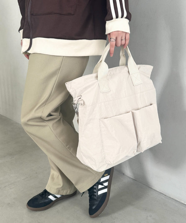 【A4収納可能】ナイロン軽量多ポケット2WAYショルダーバッグ トートバッグ | MD1256066 | アイボリー