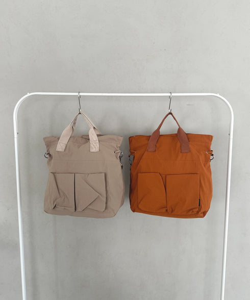 【A4収納可能】ナイロン軽量多ポケット2WAYショルダーバッグ トートバッグ | MD1256066 | ベージュ