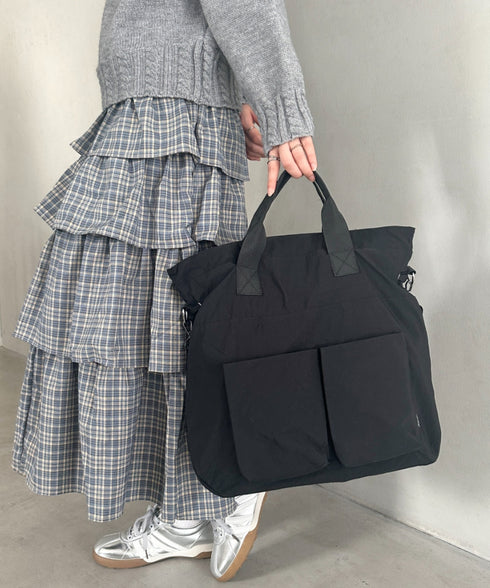 【A4収納可能】ナイロン軽量多ポケット2WAYショルダーバッグ トートバッグ | MD1256066 | ブラック