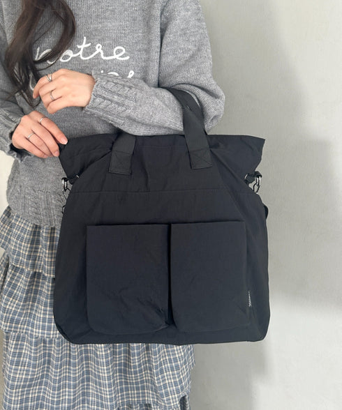 【A4収納可能】ナイロン軽量多ポケット2WAYショルダーバッグ トートバッグ | MD1256066 | ブラック