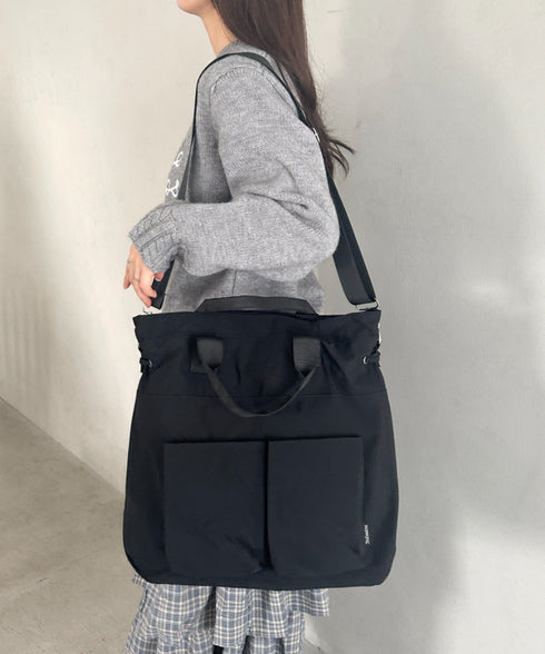 【A4収納可能】ナイロン軽量多ポケット2WAYショルダーバッグ トートバッグ | MD1256066 | ブラック