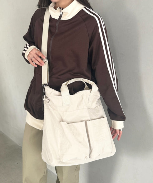 【A4収納可能】ナイロン軽量多ポケット2WAYショルダーバッグ トートバッグ | MD1256066 | アイボリー