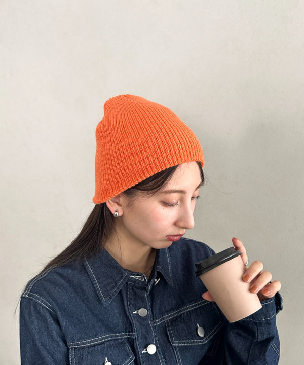 【6色展開】ニット帽子 リブニット ビーニー | MD5254005 | オレンジ