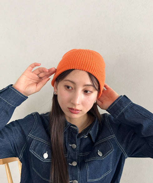 【6色展開】ニット帽子 リブニット ビーニー | MD5254005 | オレンジ