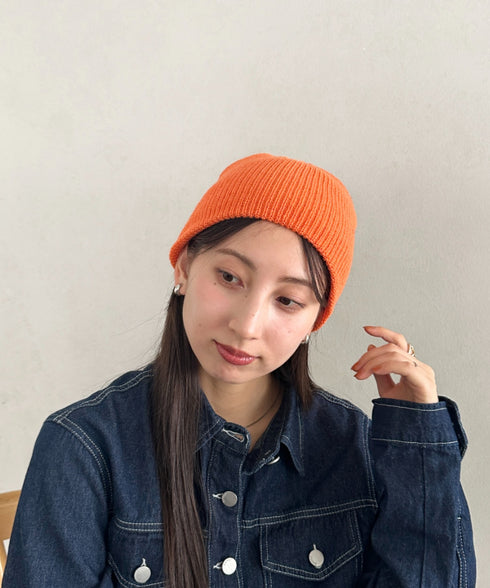 【6色展開】ニット帽子 リブニット ビーニー | MD5254005 | オレンジ