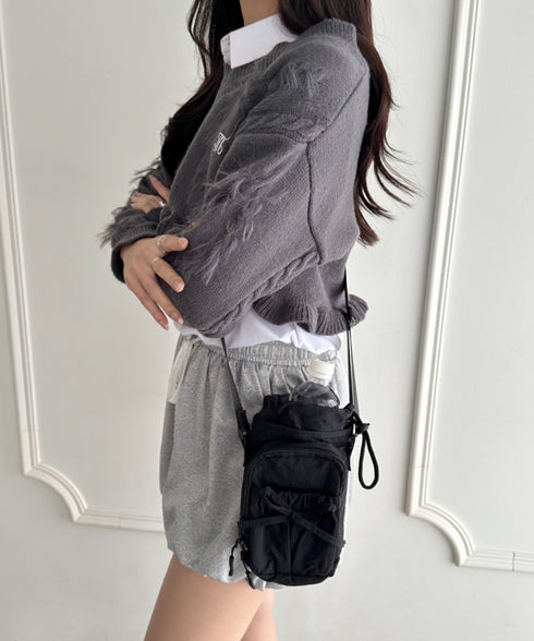 ボトルホルダーバッグ ショルダーバッグ リボン巾着ショルダーバッグ ペットボトルショルダーバッグ | WR1256045 | ブラック