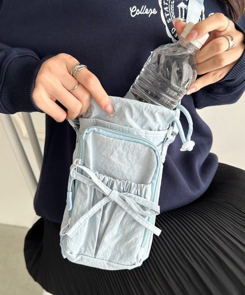 ボトルホルダーバッグ ショルダーバッグ リボン巾着ショルダーバッグ ペットボトルショルダーバッグ | WR1256045 | ブルー