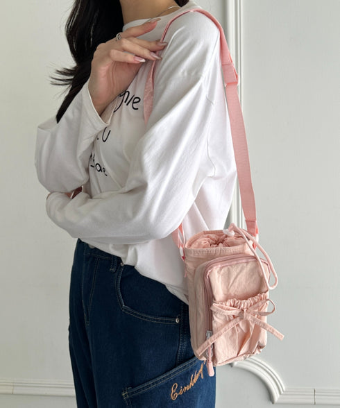 ボトルホルダーバッグ ショルダーバッグ リボン巾着ショルダーバッグ ペットボトルショルダーバッグ | WR1256045 | ピンク