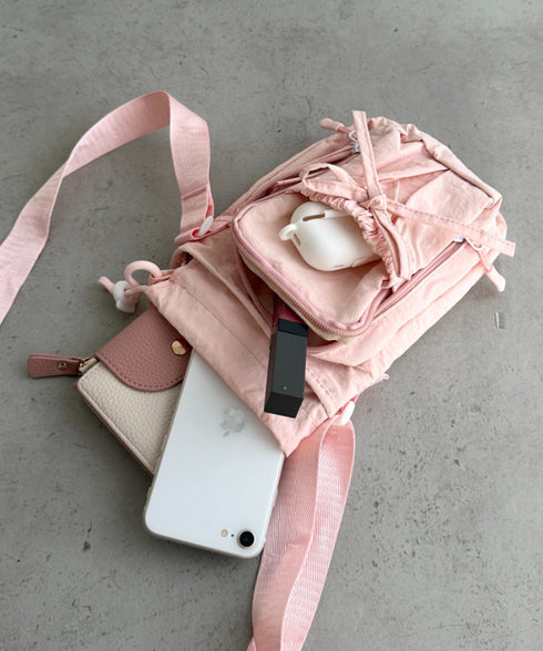 ボトルホルダーバッグ ショルダーバッグ リボン巾着ショルダーバッグ ペットボトルショルダーバッグ | WR1256045 | ピンク