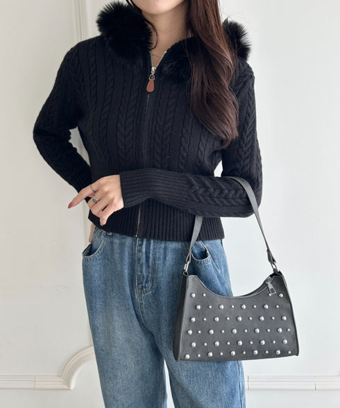 スタッズコンパクトハンドバッグ | WR1256046 | ブラック