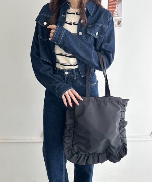 【A4収納可能】フリルトートバッグ | WR1256047 | ブラック