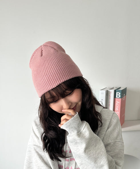 【8色展開】ニット帽子 リブニット ビーニー | WR5254001 | ピンク