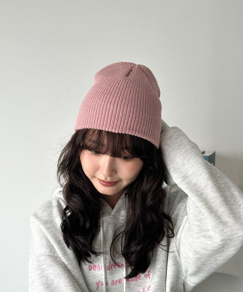 【8色展開】ニット帽子 リブニット ビーニー | WR5254001 | ピンク
