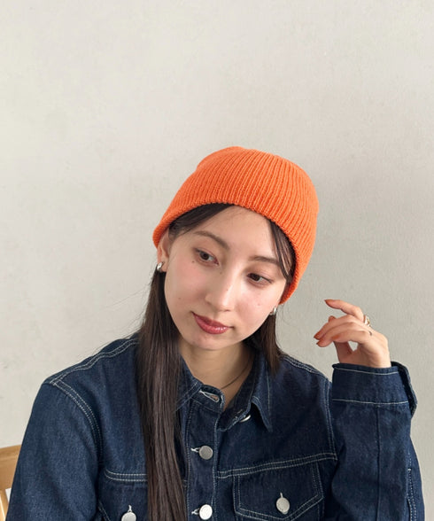 【8色展開】ニット帽子 リブニット ビーニー | WR5254001 | オレンジ