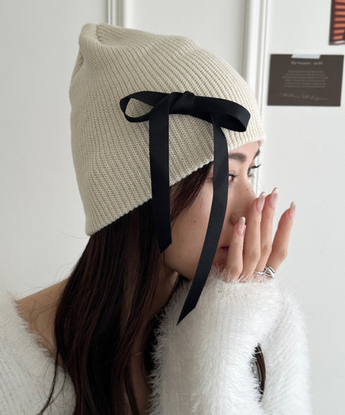 リボンデザインニット帽 | WR5254002 | アイボリー
